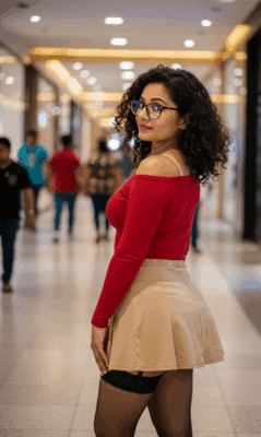craiyon_125413_A_closeup_shot_In_a_bustling__warmly_lit_mall_corridor__a_skinny_but_attractive_Indian_40ish_woman_w-1